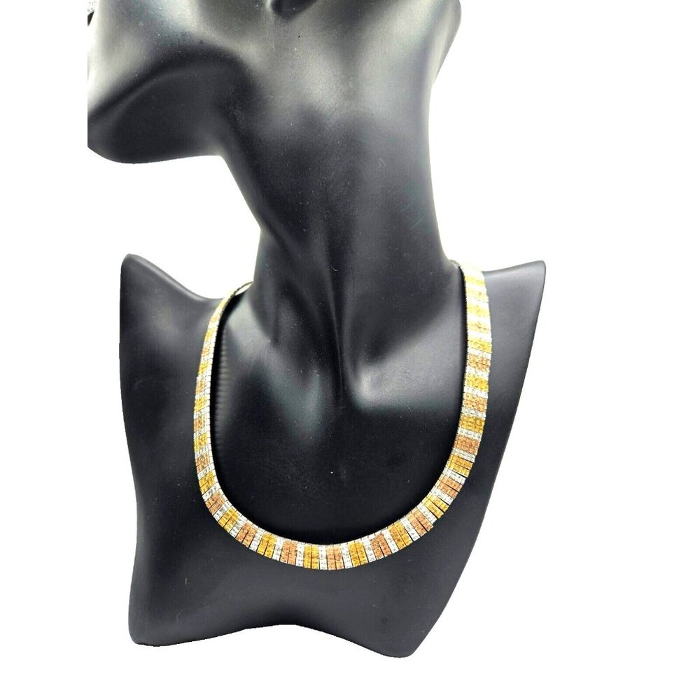Sterling Silver Marked 925 vintage tri color collar necklace - 15" Stunning